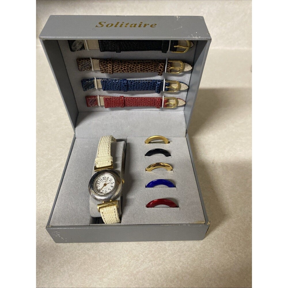Vintage Solitaire Interchangeable Watch Set With 4 Straps 5 Bezels Original Box